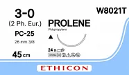 Prolene 3/0, нить 45 см, игла 26 мм, Прайм реж. 3/8 (24 шт) - нерассасывающийся шовный материал, синий, W8021T