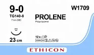 Prolene 9/0, нить 23 см, игла 6,5 мм, шпательная МП 3/8 (12 шт) - нерассасывающийся шовный материал, синий, W1709