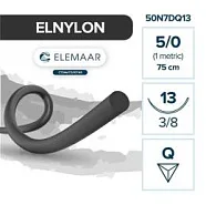 Elnylon 5/0, нить 75 см, игла 13 мм, обр.реж. 3/8 (12 шт) - шовный материал, 50N7DQ13