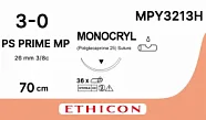 Монокрил 3/0, нить 70 см, игла 26 мм, Прайм обр.реж. 3/8 (12 шт) - рассасывающийся шовный материал, неокрашенный, MPY3213H