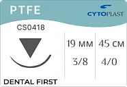 PTFE 4/0, нить, игла 19 мм, обр.реж. 3/8 (1 шт) - нерассасывающийся шовный материал, реверсивно-режущая, CS0418