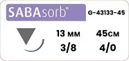 Sabana Sabasorb 4/0, нить 45 см, игла DS-13 13 мм, обр.реж. 3/8, пересекающийся (1 шт) - рассасывающийся шовный материал, фиолетовый, G-43133-45