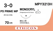 Монокрил 3/0, нить 70 см, игла 26 мм, Прайм обр.реж. 3/8 (12 шт) - рассасывающийся шовный материал, неокрашенный, MPY3213H