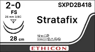 Stratafix Spiral PDO 2/0, нить 14+14 см, игла 26 мм, обр.реж. 3/8 (1 шт) - рассасывающийся шовный материал, двунаправл., фиолет., 2 иглы, SXPD2B418