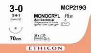Монокрил Плюс 3/0, нить 70 см, игла 22 мм, кол. 1/2 (12 шт) - рассасывающийся шовный материал, фиолетовый, MCP219G