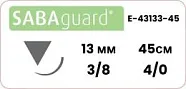 Полиэстер Sabana Sabaguard 4/0, нить 45 см, игла DS-13 13 мм, обр.реж. 3/8 (1 шт) - нерассасывающийся шовный материал, зелёный, E-43133-45