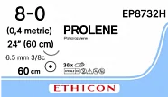 Prolene 8/0, нить 60 см, игла 6,5 мм х 2, кол. 3/8 (36 шт) - нерассасывающийся шовный материал, синий, EVERPOINT, EP8732H