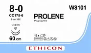 Prolene 8/0, нить 60 см, игла 8 мм х 2, СС 3/8 (12 шт) - нерассасывающийся шовный материал, синий, ВизиБлэк, W8101