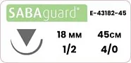 Полиэстер Sabana Sabaguard 4/0, нить 45 см, игла HS-18 18 мм, обр.реж. 1/2 (1 шт) - нерассасывающийся шовный материал, зелёный, E-43182-45