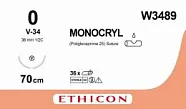 Монокрил №0, нить 70 см, игла 36 мм, кол.-реж. 1/2 (12 шт) - рассасывающийся шовный материал, фиолетовый, W3489