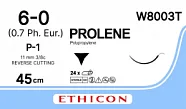 Prolene 6/0, нить 45 см, игла 11 мм, Прайм обр.реж. 3/8 (24 шт) - нерассасывающийся шовный материал, синий, W8003T