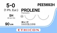 Prolene 5/0, нить 90 см, игла 22 мм х 2, кол. 1/2 (12 шт) - нерассасывающийся шовный материал, синий, PEE5692H