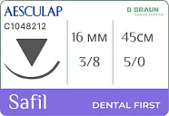 Сафил 5/0, нить 45 см, игла 16 мм, обр.реж. 3/8 (36 шт) - рассасывающийся шовный материал, С1048212