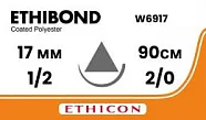 Ethibond Excel 2/0, нить 90 см, игла 17 мм х 2, кол.-реж. 1/2 - нерассасывающийся шовный материал, белый, W6917