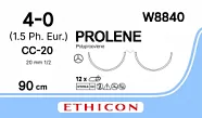 Prolene 4/0, нить 90 см, игла 20 мм х 2, СС 1/2 (12 шт) - нерассасывающийся шовный материал, синий, W8840
