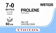 Prolene 7/0, нить 4 х 60 см, игла 9,3 мм х 2, кол. 3/8 (12 шт) - нерассасывающийся шовный материал, синий, прямая упаковка, W8702S