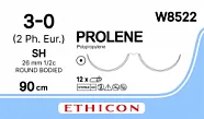 Prolene 3/0, нить 90 см, игла 26 мм х 2, кол. 1/2 (12 шт) - нерассасывающийся шовный материал, синий, W8522