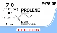 Prolene 7/0, нить 45 см, игла 6,5 мм х 2, кол. 1/2 (36 шт) - нерассасывающийся шовный материал, синий, EH7813E