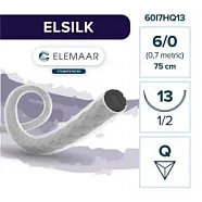 Elsil 6/0, нить 75 см, игла 13 мм, обр.реж. 1/2 (12 шт) - шовный материал, 60I7HQ13