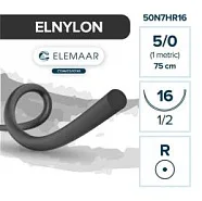 Elnylon 5/0, нить 75 см, игла 16 мм, кол. 1/2 (12 шт) - шовный материал, 50N7HR16