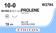 Prolene 10/0, нить 13 см, игла 5,1 мм, кол. 3/8 (12 шт) - нерассасывающийся шовный материал, синий, W2794