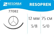 Резопрен 5/0, нить 75 см, игла 12 мм, таперкат 3/8 (1 шт) - нерассасывающийся шовный материал, USP, DRT 12, 77082