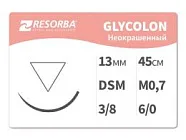Гликолон 6/0 (М 0,7) (DSM 13), нить 45 см (24 шт) - рассасывающийся шовный материал, неокрашенный, 41504