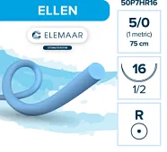 Ellen 5/0, нить 75 см, игла 16 мм, кол. 1/2 (12 шт) - шовный материал, 50P7HR16