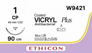 Викрил №1, нить 90 см, игла 40 мм, обр.реж. 1/2 (12 шт) - рассасывающийся шовный материал, фиолетовый, W9421