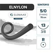 Elnylon 5/0, нить 75 см, игла 13 мм, кол. 3/8 (12 шт) - шовный материал, 50N7DR13