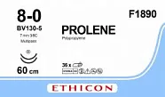 Prolene 8/0, нить 60 см, игла 6,5 мм х 2, кол. 3/8 (36 шт) - нерассасывающийся шовный материал, синий, F1890