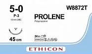 Prolene 5/0, нить 45 см, игла 13 мм, Прайм обр.реж. 3/8 (12 шт) - нерассасывающийся шовный материал, синий, W8872T