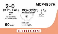 Монокрил Плюс 2/0, нить 90 см, игла 40 мм, кол. массивная 1/2 (12 шт) - рассасывающийся шовный материал, фиолетовый, MCP4957H