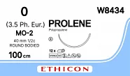 Prolene №0, нить 100 см, игла 40 мм, кол. массивная 1/2 (12 шт) - нерассасывающийся шовный материал, синий, W8434