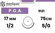 PGA 5/0, нить 75 см, игла 17 мм, кол. 1/2 (24 шт) - рассасывающийся шовный материал, 9121
