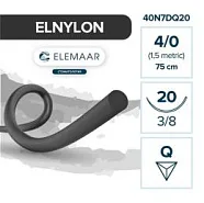 Elnylon 4/0, нить 75 см, игла 20 мм, обр.реж. 3/8 (12 шт) - шовный материал, 40N7DQ20