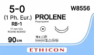 Prolene 5/0, нить 90 см, игла 17 мм х 2, кол. 1/2 (12 шт) - нерассасывающийся шовный материал, синий, W8556