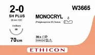 Монокрил 2/0, нить 70 см, игла 26 мм, кол. 1/2, ВизиБлэк (12 шт) - рассасывающийся шовный материал, фиолетовый, W3665