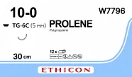 Prolene 10/0, нить 30 см, игла 5 мм х 2, шпательная 1/2 (12 шт) - нерассасывающийся шовный материал, синий, МП, композит, W7796