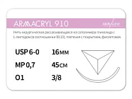 ARMACRYL 910 6/0 (0,7), нить 45 см, игла 16 мм, обр.реж. 3/8 (12 шт) - рассасывающийся шовный материал, 1638O1, C2074516241