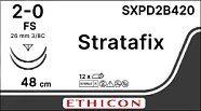 Stratafix Spiral PDO 2/0, нить 24+24 см, игла 26 мм, обр.реж. 3/8 (1 шт) - рассасывающийся шовный материал, двунаправл., фиолет., 2 иглы, SXPD2B420