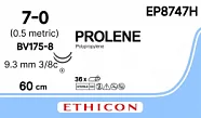 Prolene 7/0, нить 60 см, игла 9,3 мм х 2, кол. 3/8 (1 шт) - нерассасывающийся шовный материал, синий, EVERPOINT, EP8747H/1