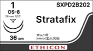 Stratafix Spiral PDO 1, нить 36+36 см, игла 40 мм, обр.реж. 1/2 (1 шт) - рассасывающийся шовный материал, двунаправл., фиолет., 2 иглы, SXPD2B202