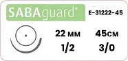 Полиэстер Sabana Sabaguard 3/0, нить 45 см, игла HR-22 22 мм, тупоконечная 1/2 (1 шт) - нерассасывающийся шовный материал, зелёный, E-31222-45