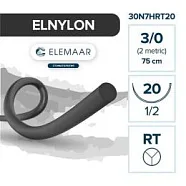 Elnylon 3/0, нить 75 см, игла 20 мм, таперкат 1/2 (12 шт) - шовный материал, 30N7HRT20