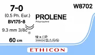 Prolene 7/0, нить 60 см, игла 9,3 мм х 2, кол. 3/8 (12 шт) - нерассасывающийся шовный материал, синий, W8702