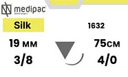 Шёлк 4/0, нить 75 см, игла 19 мм, обр.реж. 3/8 (24 шт) - нерассасывающийся шовный материал, 1632