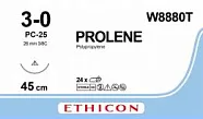 Prolene 3/0, нить 45 см, игла 26 мм, Прайм реж. 3/8 (24 шт) - нерассасывающийся шовный материал, синий, W8880T
