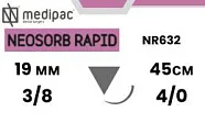Неосорб Рапид (Neosorb Rapid) PGLA 4/0, 45 см, игла обратно-режущая 19 мм 3/8, NR632 (1 шт.), Medipac - шовный материал