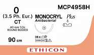 Монокрил Плюс №0, нить 90 см, игла 40 мм, кол. массивная 1/2 (12 шт) - рассасывающийся шовный материал, фиолетовый, MCP4958H
